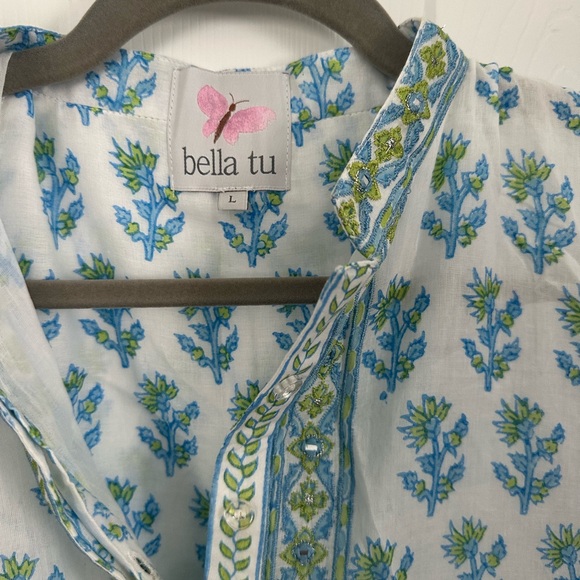 Bella Tu - Size Large -  Blue and Green Patterned Dress - Picture 3 of 4